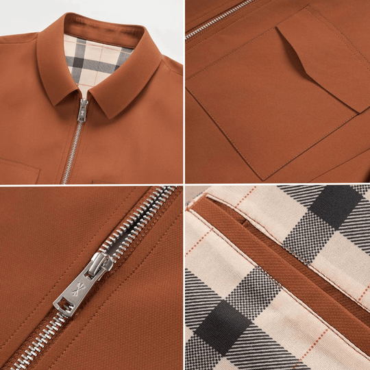 Checked Lined Zip Jacket with Tailored Collar - Armoire Melbourne