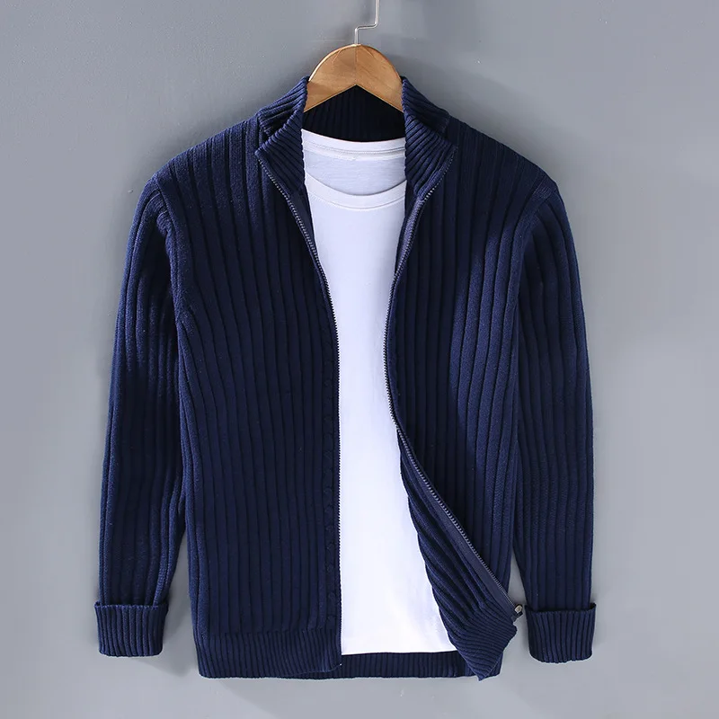 Classic Ribbed Knit Cardigan for Men