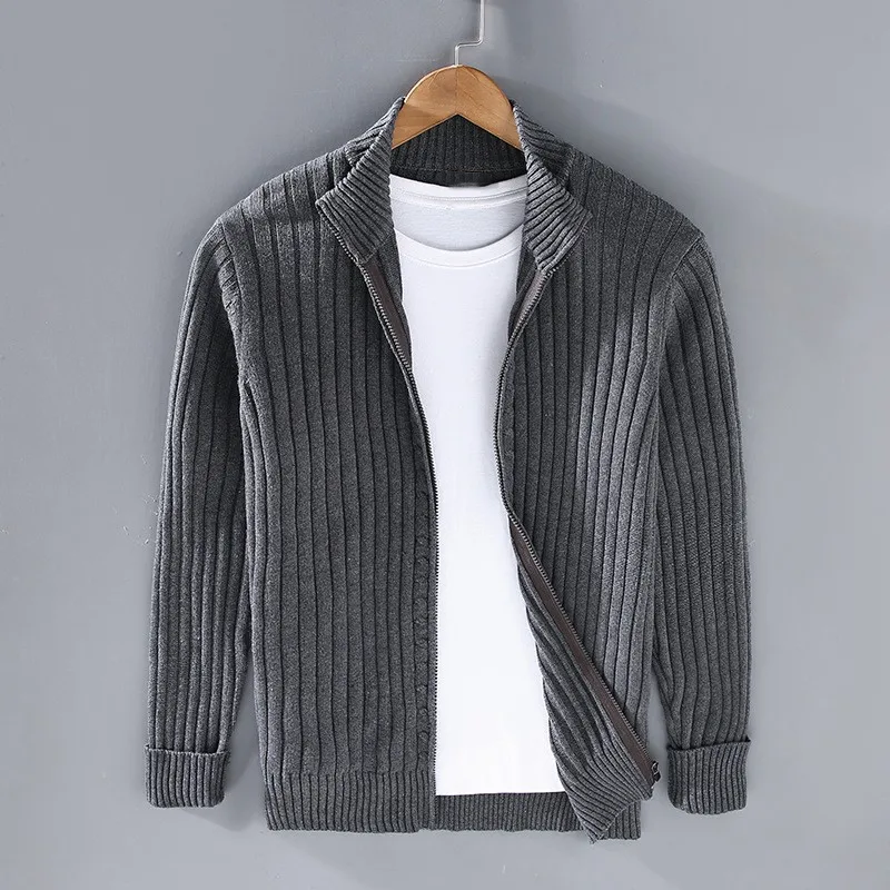 Classic Ribbed Knit Cardigan for Men