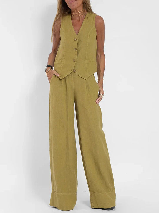 Comfortable Women's Linen Waistcoat and Trousers Set