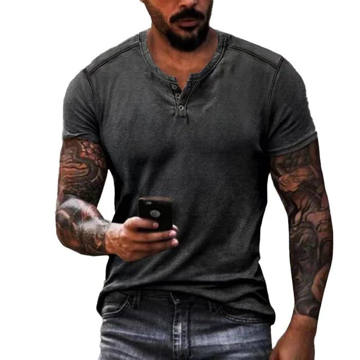 Men's Casual Henley Collar Short Sleeve T-Shirt