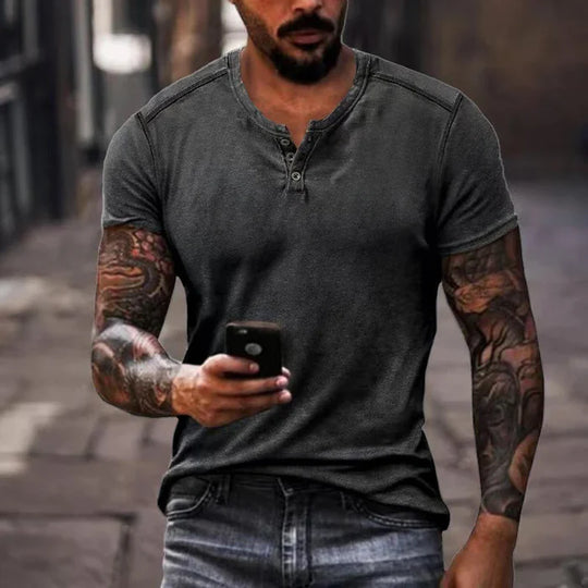 Men's Casual Henley Collar Short Sleeve T-Shirt