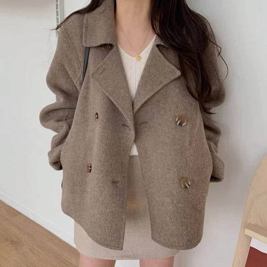 Elegant Double Breasted Wool Blended Coat for Women