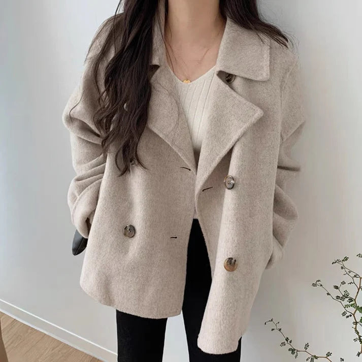 Elegant Double Breasted Wool Blended Coat for Women