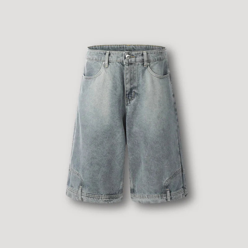 Vintage Upside Down Baggy Denim Shorts for Men