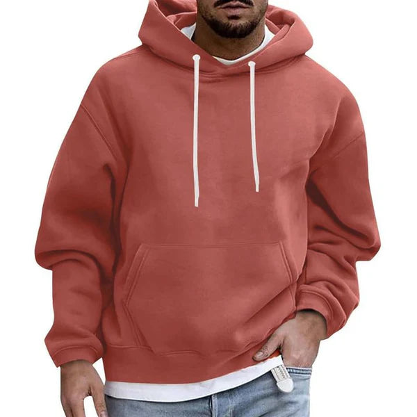 Men's Comfortable Fleece Hoodie with Pockets - Loose Fit, Solid Color