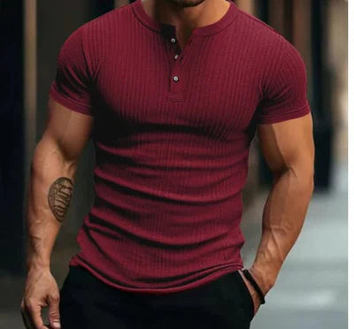 Men's Casual Stretch Knit Henley T-Shirt