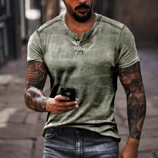 Men's Casual Henley Collar Short Sleeve T-Shirt