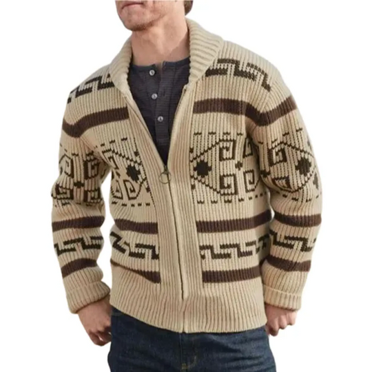 Geometric Knit Zipped Cardigan Jacket