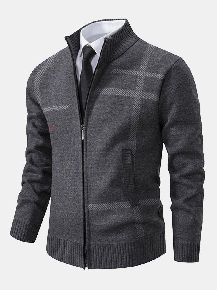 Patterned Knitted Cardigan with Zip for Men