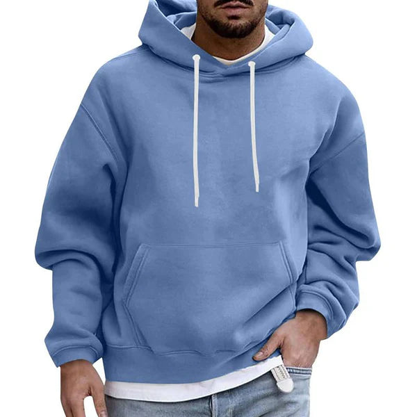 Men's Comfortable Fleece Hoodie with Pockets - Loose Fit, Solid Color