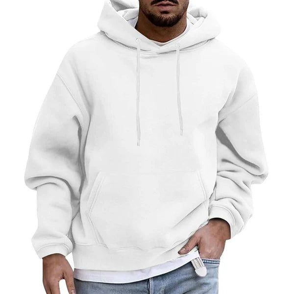 Men's Comfortable Fleece Hoodie with Pockets - Loose Fit, Solid Color