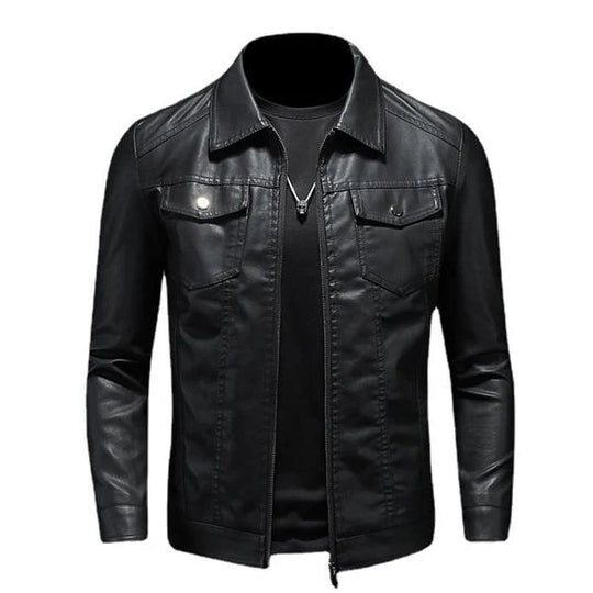 Men's Classic Lapel Leather Biker Jacket