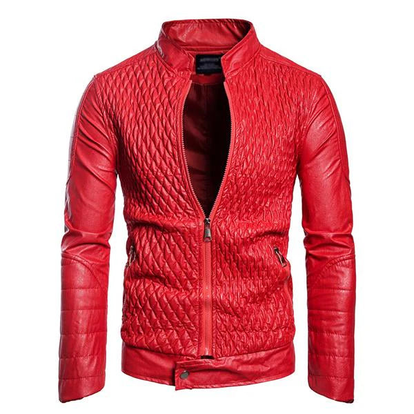 Men's Vintage Stand Collar Zip Leather Jacket - Armoire Melbourne