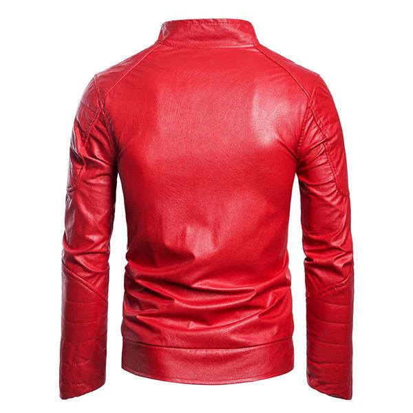 Men's Vintage Stand Collar Zip Leather Jacket - Armoire Melbourne