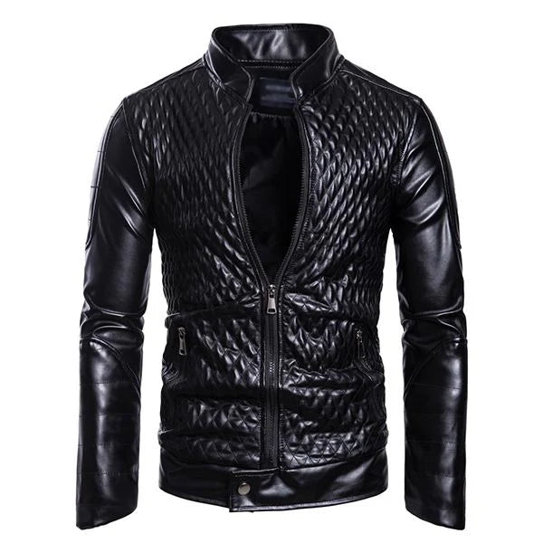 Men's Vintage Stand Collar Zip Leather Jacket - Armoire Melbourne