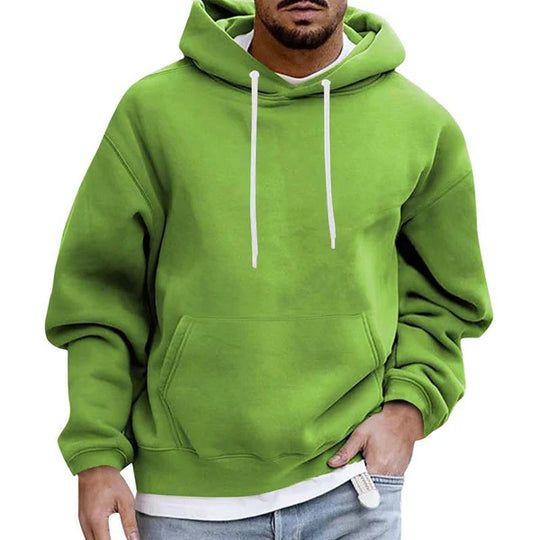 Men's Comfortable Fleece Hoodie with Pockets - Loose Fit, Solid Color