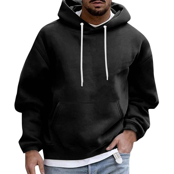 Men's Comfortable Fleece Hoodie with Pockets - Loose Fit, Solid Color