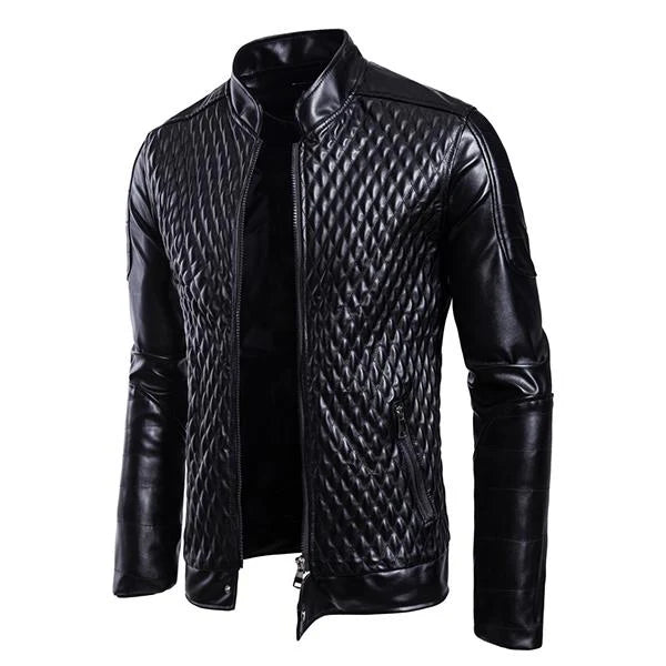 Men's Vintage Stand Collar Zip Leather Jacket