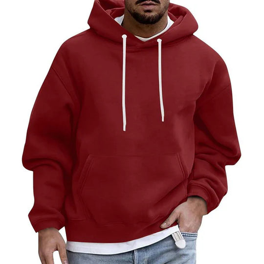 Men's Comfortable Fleece Hoodie with Pockets - Loose Fit, Solid Color