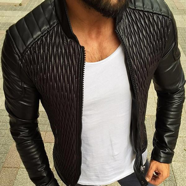 Men's Vintage Stand Collar Zip Leather Jacket