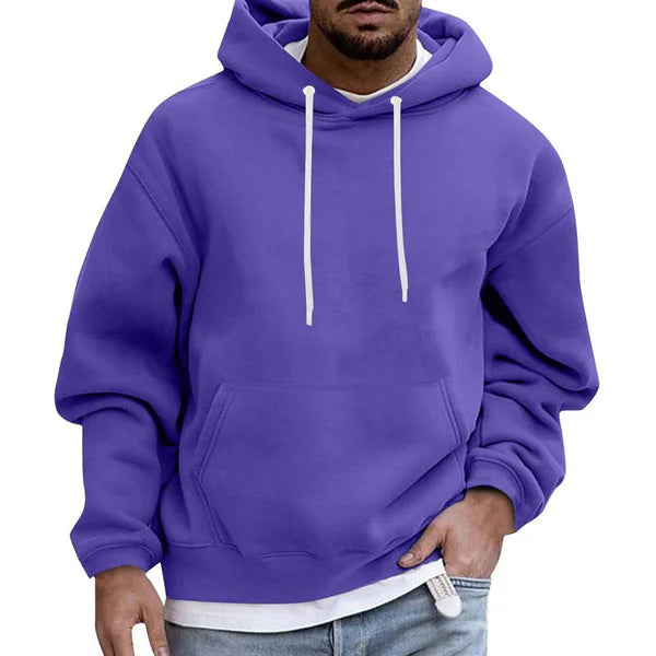 Men's Comfortable Fleece Hoodie with Pockets - Loose Fit, Solid Color