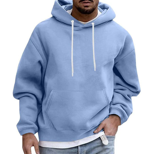 Men's Comfortable Fleece Hoodie with Pockets - Loose Fit, Solid Color