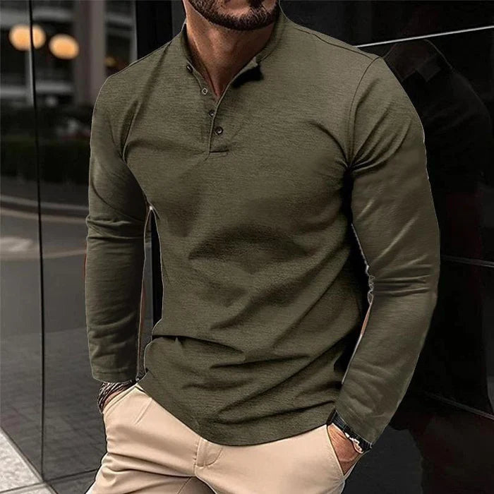 Men's Casual Henley Collar Solid Long Sleeve T-Shirt