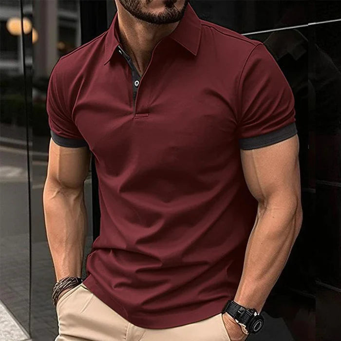 Men's Casual Color Block Short Sleeve Polo Shirt