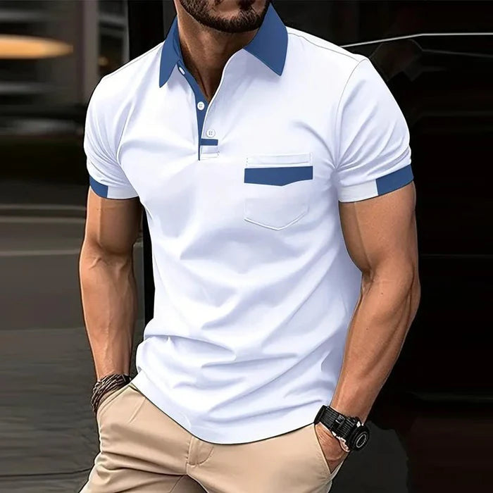 Men's Casual Color Block Pocket Polo Shirt