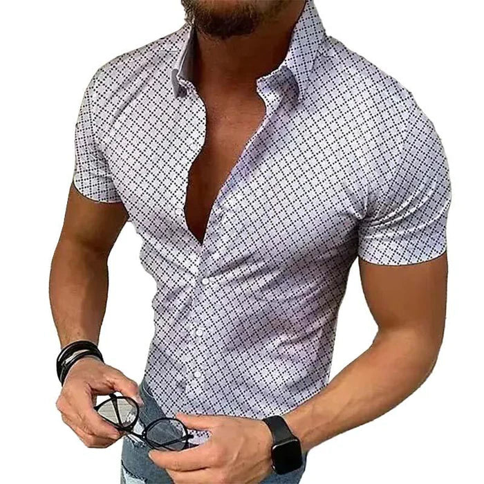 Men's Casual Printed Lapel Short Sleeve Shirt