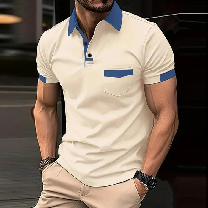 Men's Casual Color Block Pocket Polo Shirt