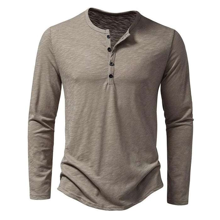 Men's Casual Henley Collar Solid Long Sleeve T-Shirt