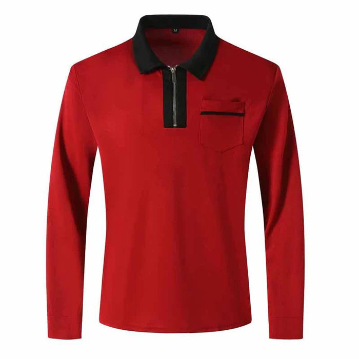 Men's Color Block Pocket Long Sleeve Polo Shirt