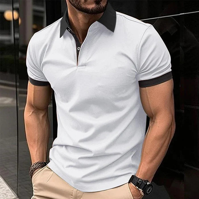 Men's Casual Color Block Short Sleeve Polo Shirt