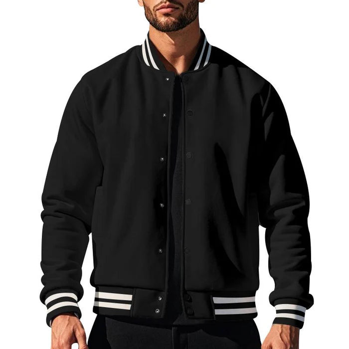 Men's Casual Stand Collar Fleece Sports Baseball Jacket