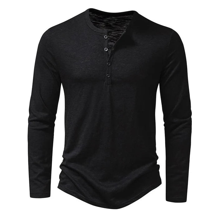 Men's Casual Henley Collar Solid Long Sleeve T-Shirt