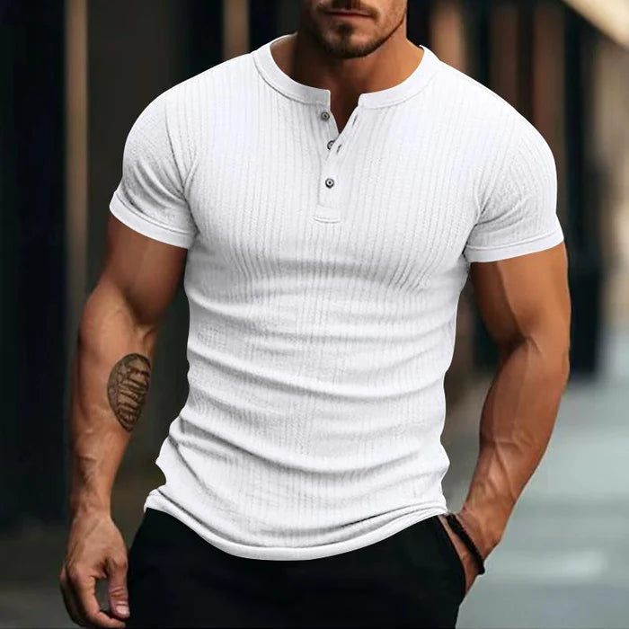 Men's Casual Stretch Knit Henley T-Shirt