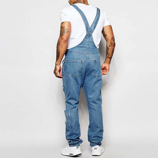 Men's Casual Ripped Denim Overalls