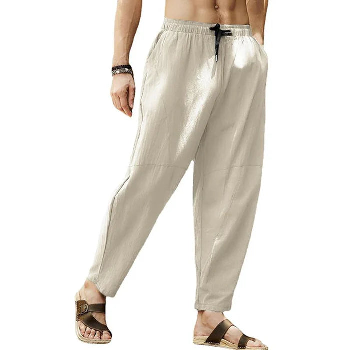 Men's Loose Cotton Linen Solid Color Drawstring Pants