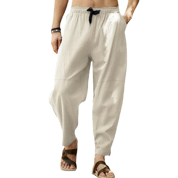 Men's Loose Cotton Linen Solid Color Drawstring Pants