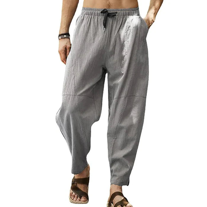 Men's Loose Cotton Linen Solid Color Drawstring Pants