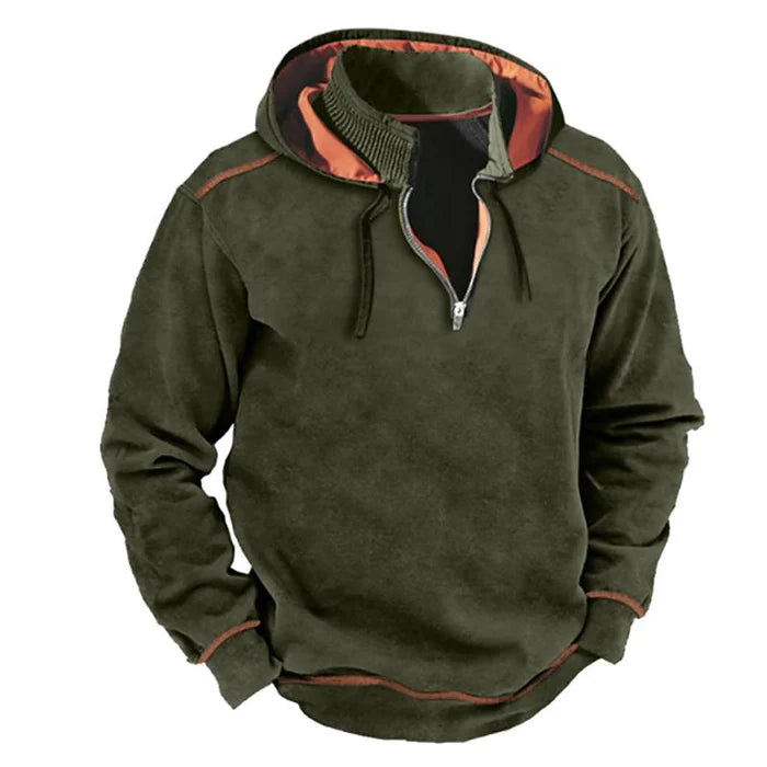 Men's Hooded Sweatshirt with Zipper & Stand Collar