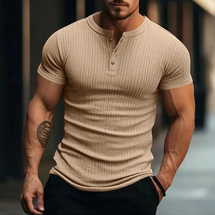 Men's Casual Stretch Knit Henley T-Shirt