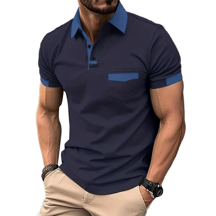 Men's Casual Color Block Pocket Polo Shirt