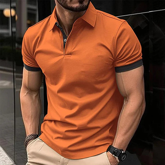 Men's Casual Color Block Short Sleeve Polo Shirt