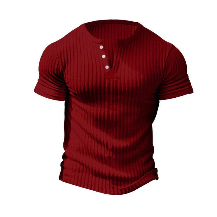 Men's Casual Stretch Knit Henley T-Shirt