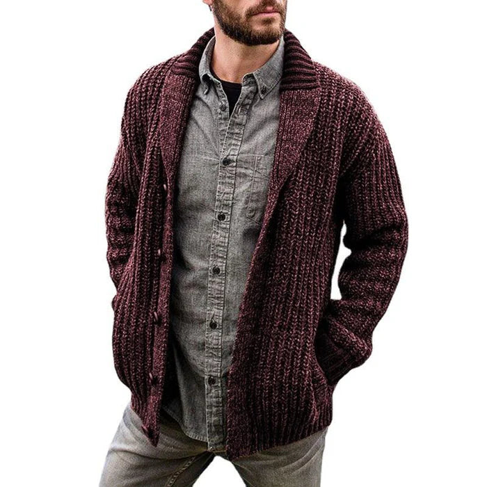 Men's Long Sleeve Solid Color Knit Sweater Jacket