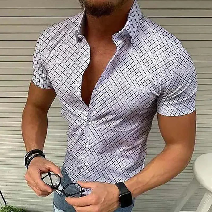 Men's Casual Printed Lapel Short Sleeve Shirt