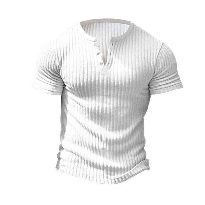 Men's Casual Stretch Knit Henley T-Shirt